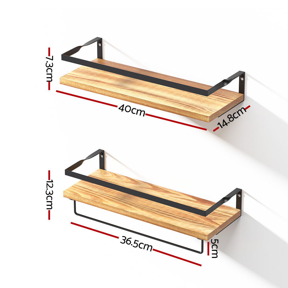 Artiss Melis Floating Wall Shelves Set of 2, Pine Wood, 15kg Capacity, Easy Install - SuperSaverAU - view 2