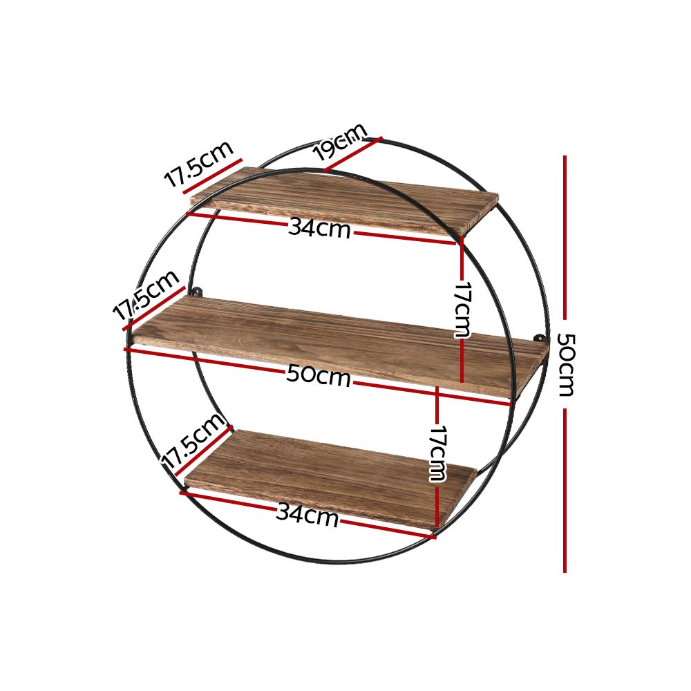 Artiss Floating Wall Shelf 3-Tier Round 50cm x 19cm x 50cm, Solid Wood, Easy Install - SuperSaverAU - view 2