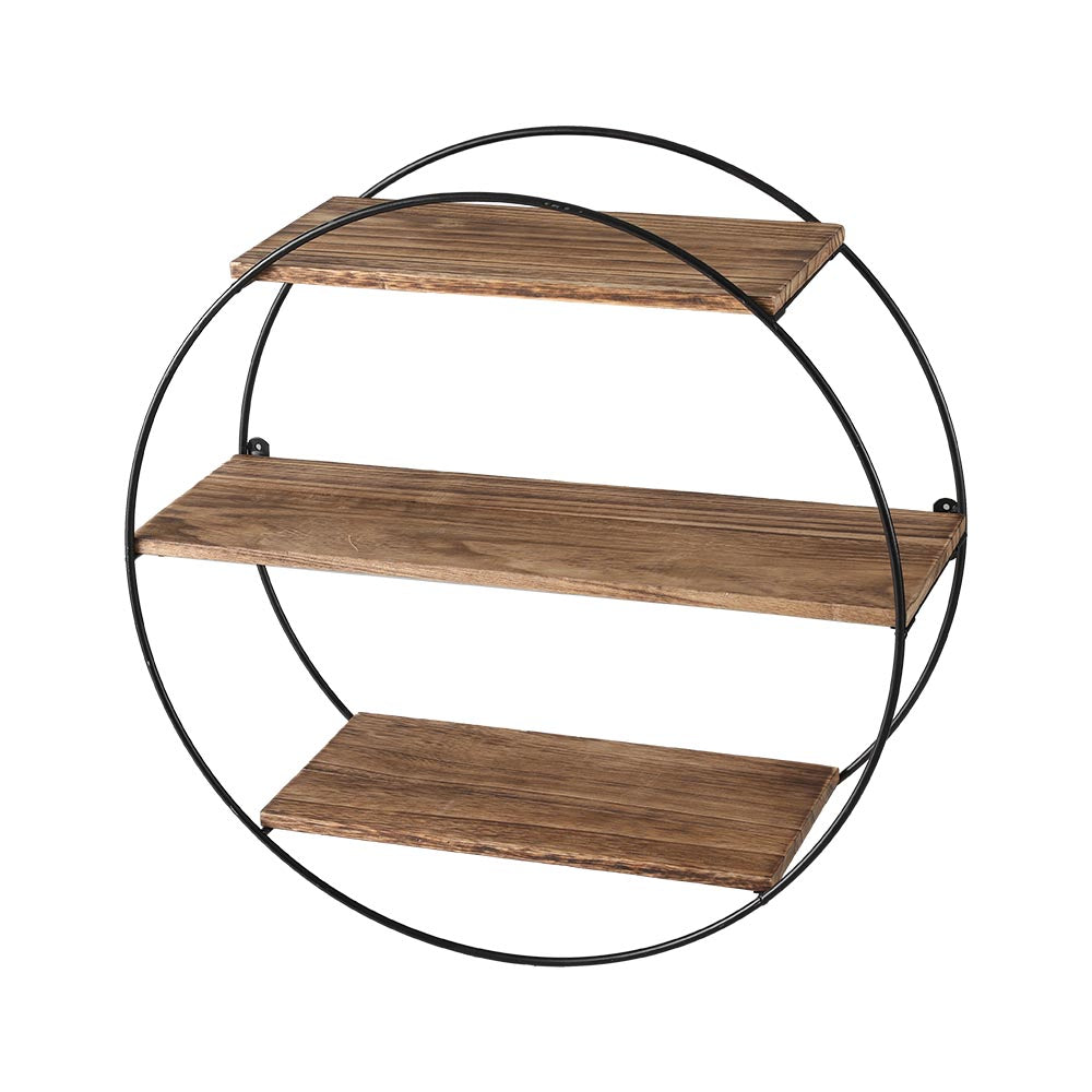 Artiss Floating Wall Shelf 3-Tier Round 50cm x 19cm x 50cm, Solid Wood, Easy Install - SuperSaverAU - view 4