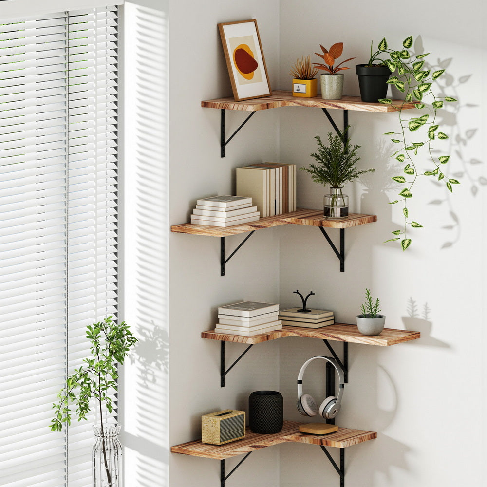 Artiss Set of 4 Floating Wall Shelves, Paulownia Wood, Space-Saving, Easy Assembly - SuperSaverAU - view 5