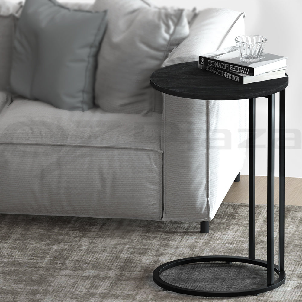 Artiss Coffee Table Side Table C-Shape Black 40cm x 40cm x 61.5cm, Durable, Space-Saving - SuperSaverAU - view 1