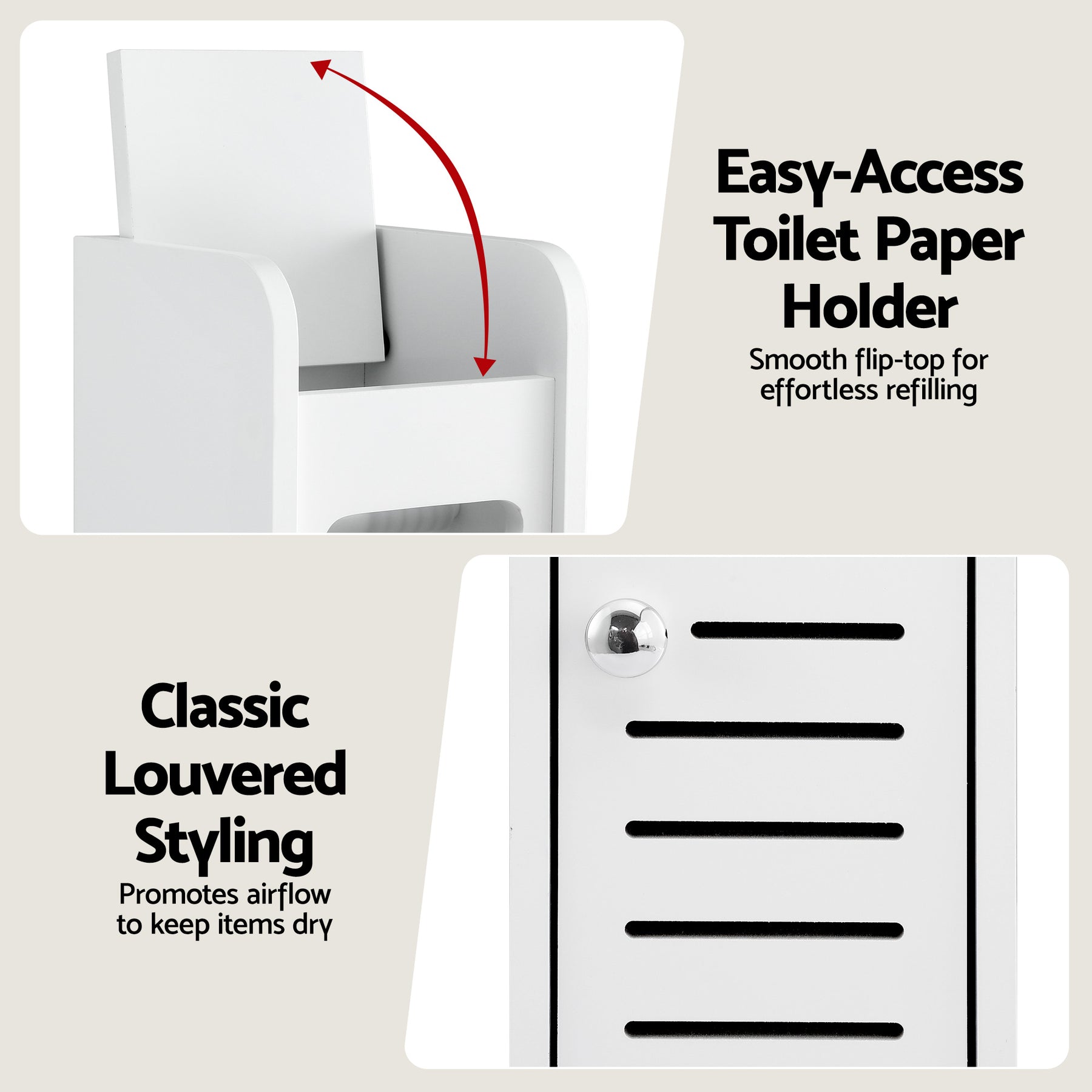 Artiss Bathroom Storage Cabinet 3-Tier Slim Toilet Paper Holder Organizer White - SuperSaverAU - view 7