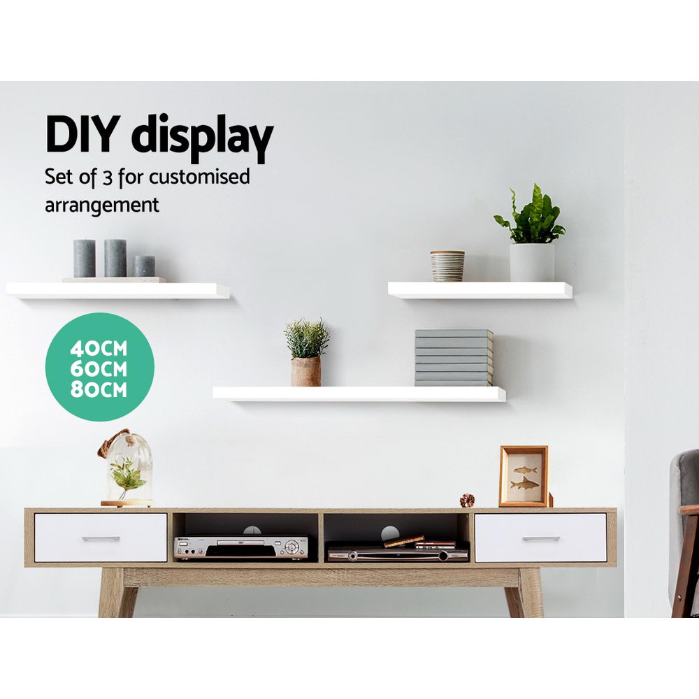Artiss Floating Wall Shelf Set of 3 with 3.2cm Thick Honeycomb Board - White - SuperSaverAU - view 3