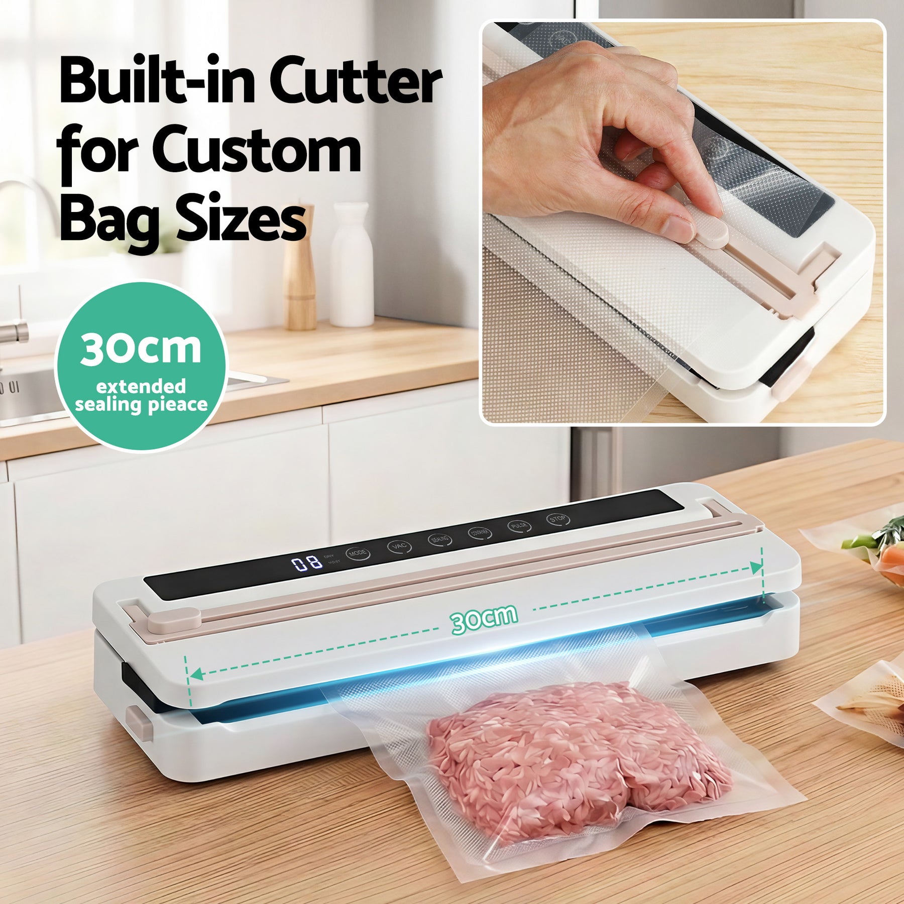 Devanti Food Vacuum Sealer – White 110W, 6 Modes with Slide Cutter