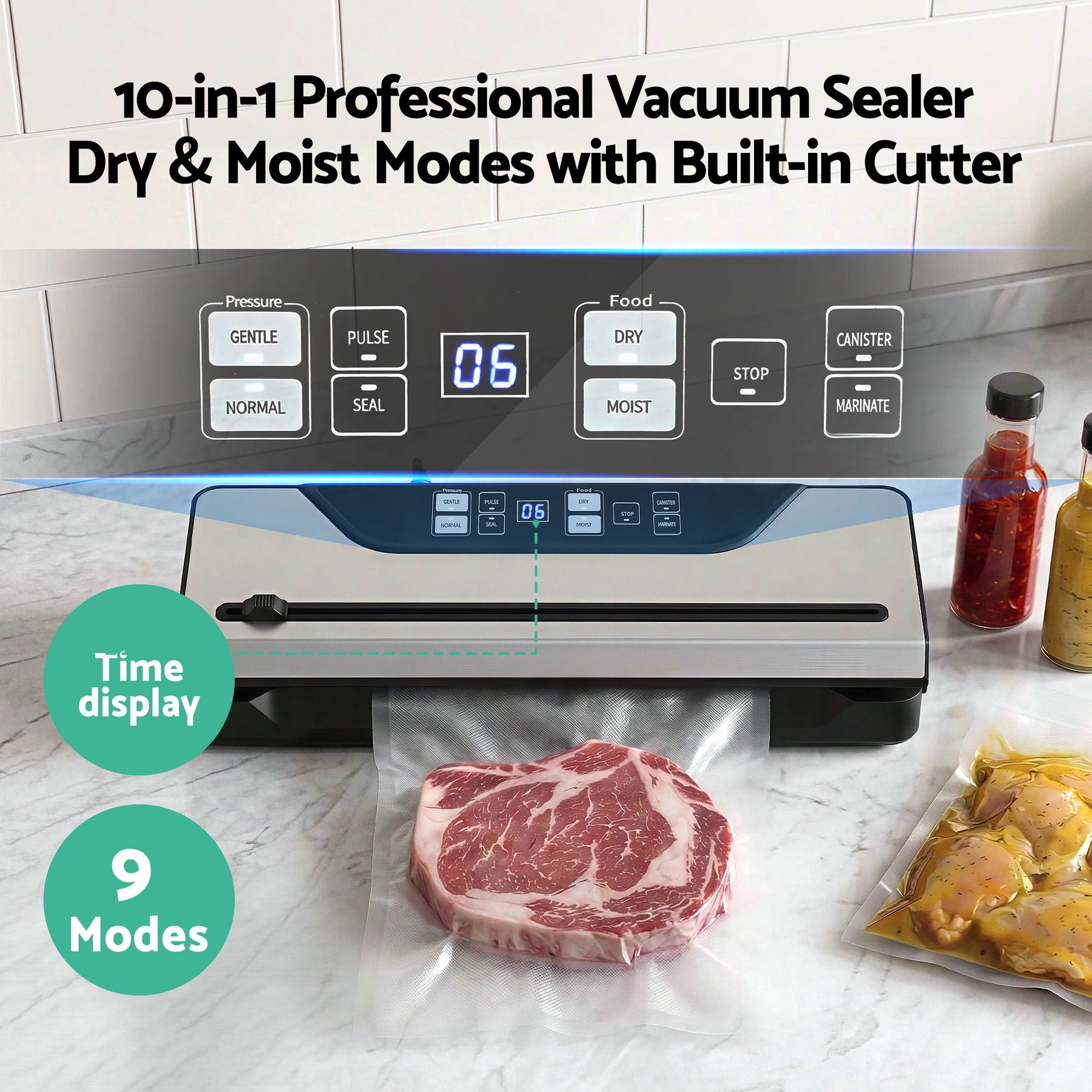 Devanti Food Vacuum Sealer Machine – Black 110W, 9 Modes with Slide Cutter