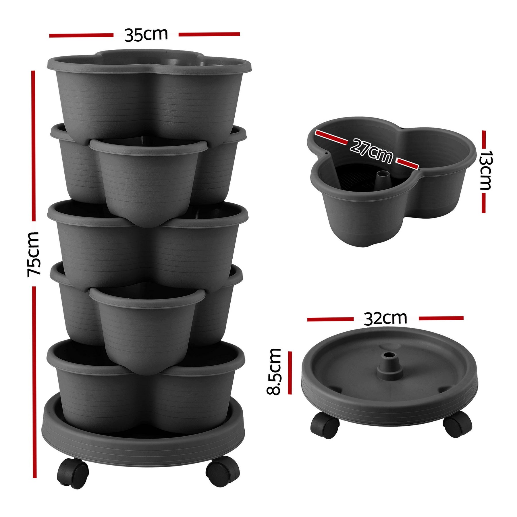 Green Fingers 5 Tier Vertical Garden Planter – Black with Wheels
