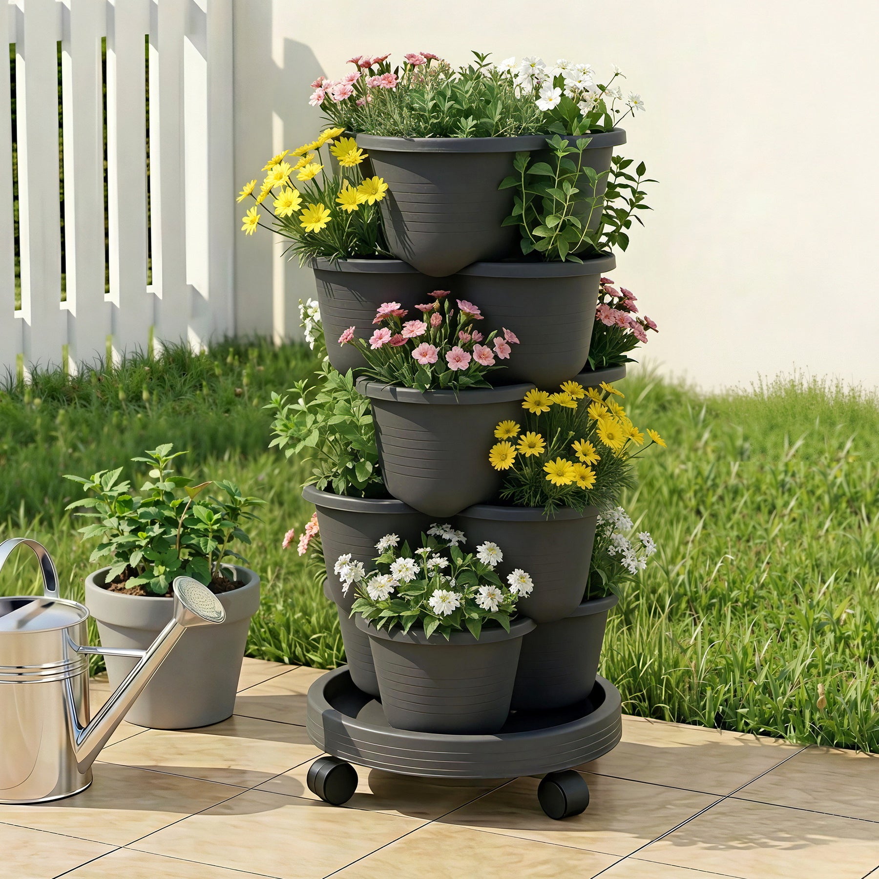 Green Fingers 5 Tier Vertical Garden Planter – Black with Wheels
