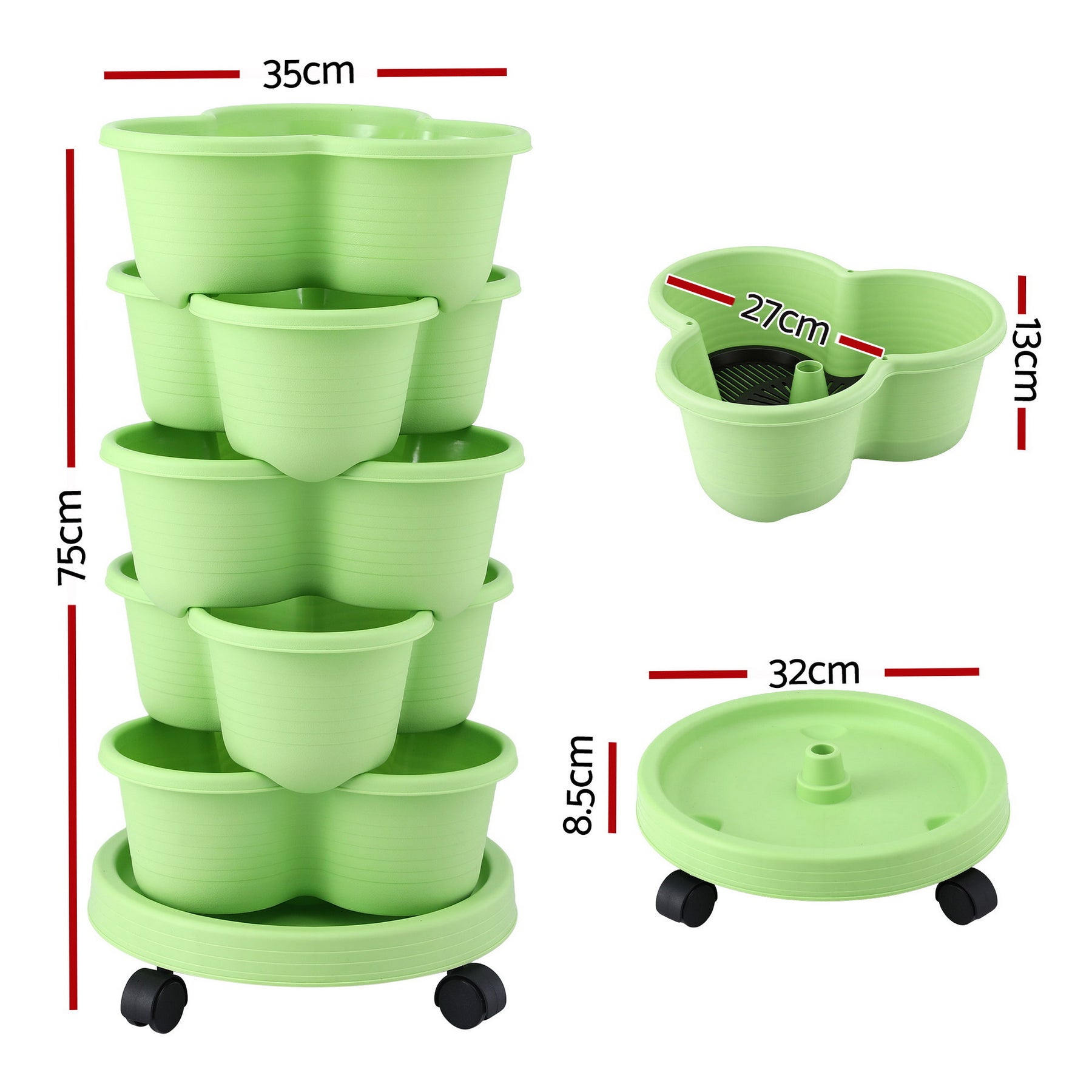 Green Fingers 5 Tier Vertical Garden Planter – Light Green with Wheels