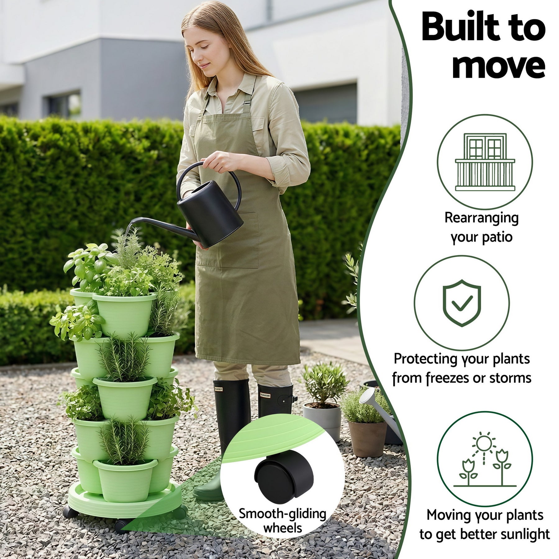 Green Fingers 5 Tier Vertical Garden Planter – Light Green with Wheels