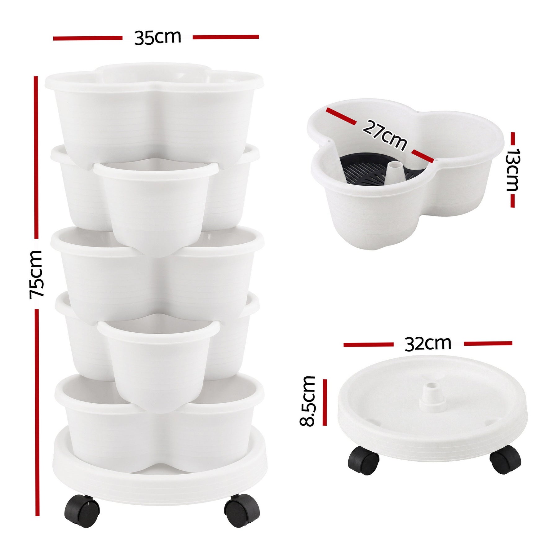 Green Fingers 5 Tier Vertical Garden Planter – White with Wheels