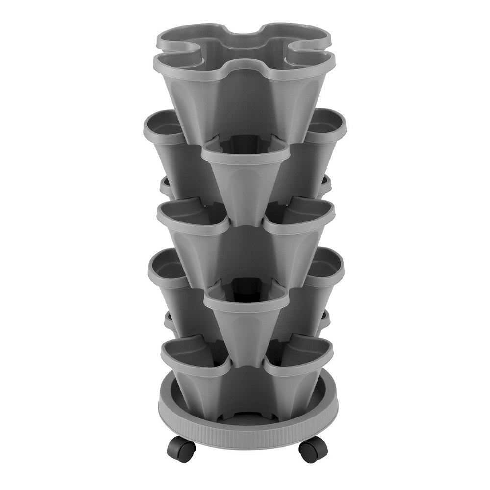 Green Fingers 5-Pot Vertical Strawberry Planter – Grey with Casters
