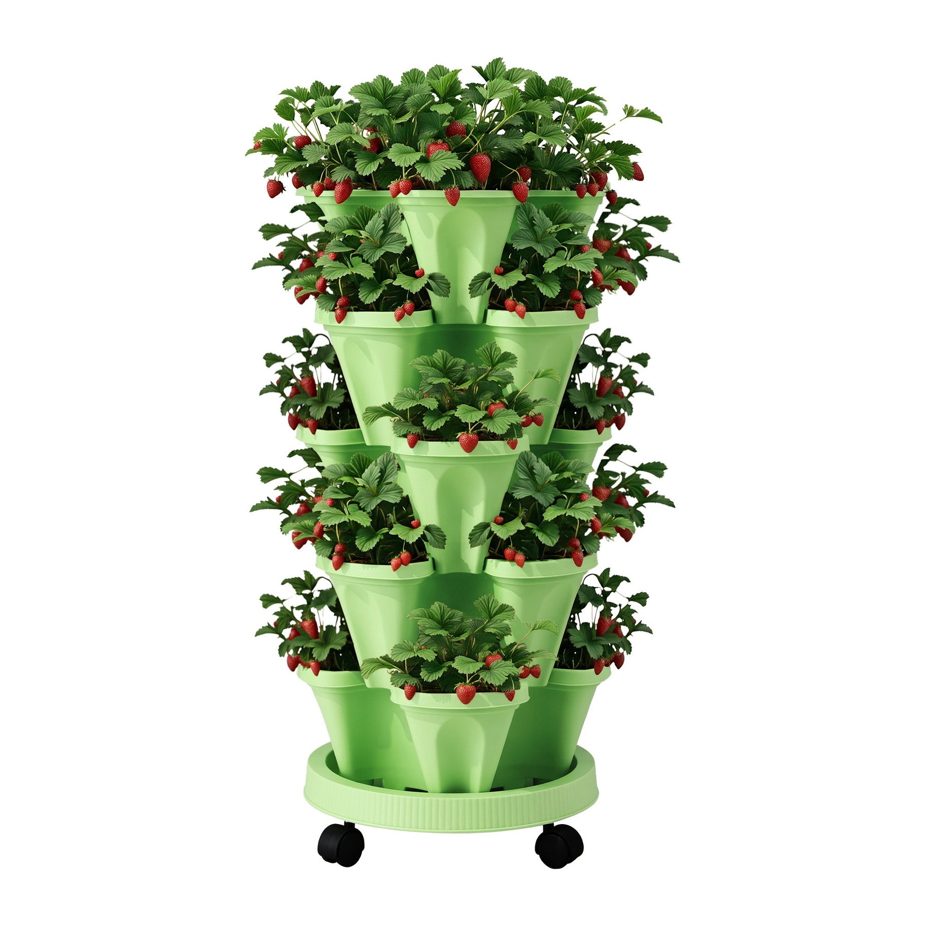 Green Fingers 5-Tier Stackable Vertical Garden Bed – Light Green with Casters