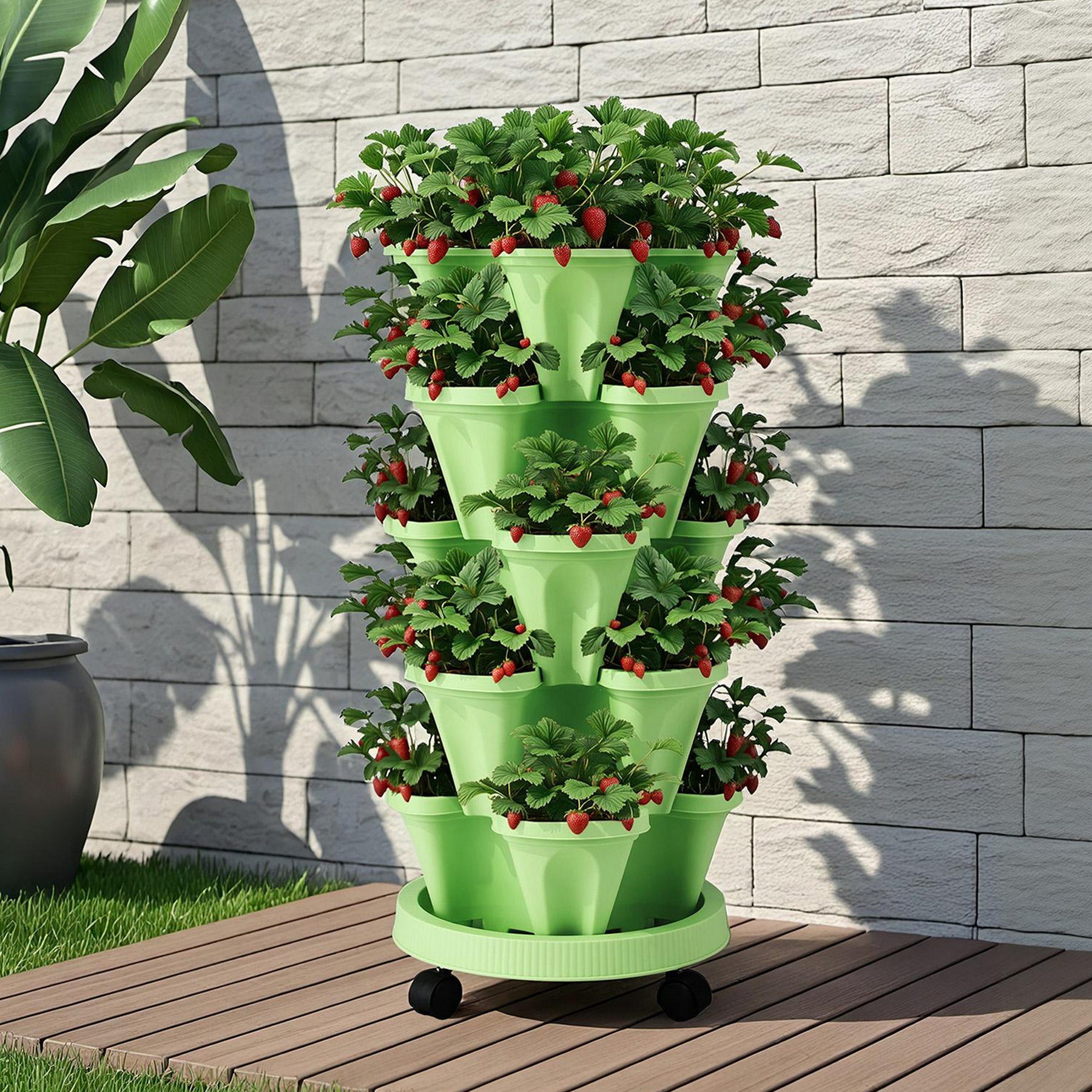 Green Fingers 5-Tier Stackable Vertical Garden Bed – Light Green with Casters