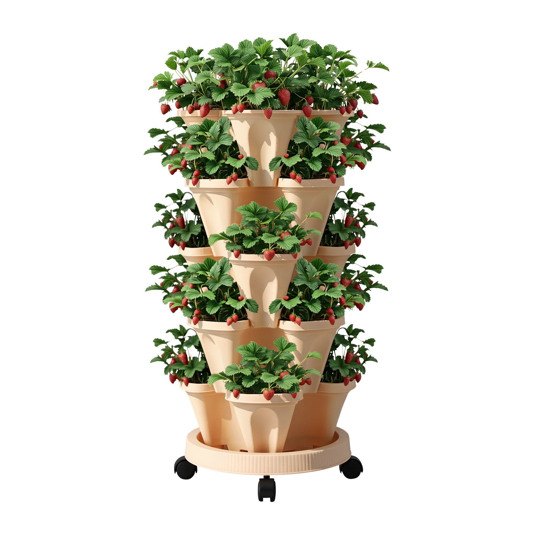 Green Fingers 5-Tier Stackable Vertical Garden Bed – Beige with Casters