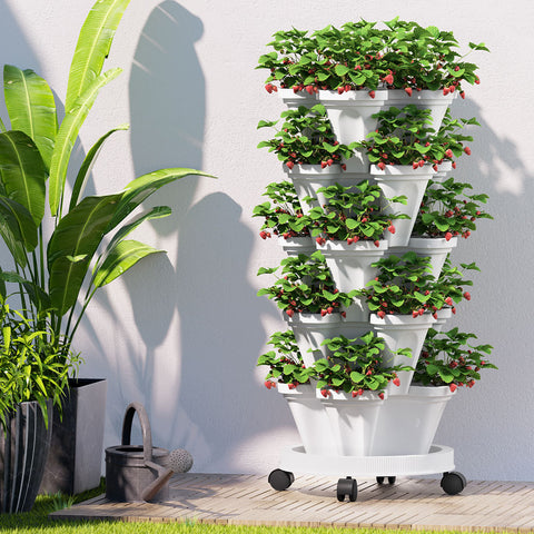Greenfingers 5-Pot Strawberry Planter 35cm x 35cm x 75cm with Drainage System - SuperSaverAU - view 1