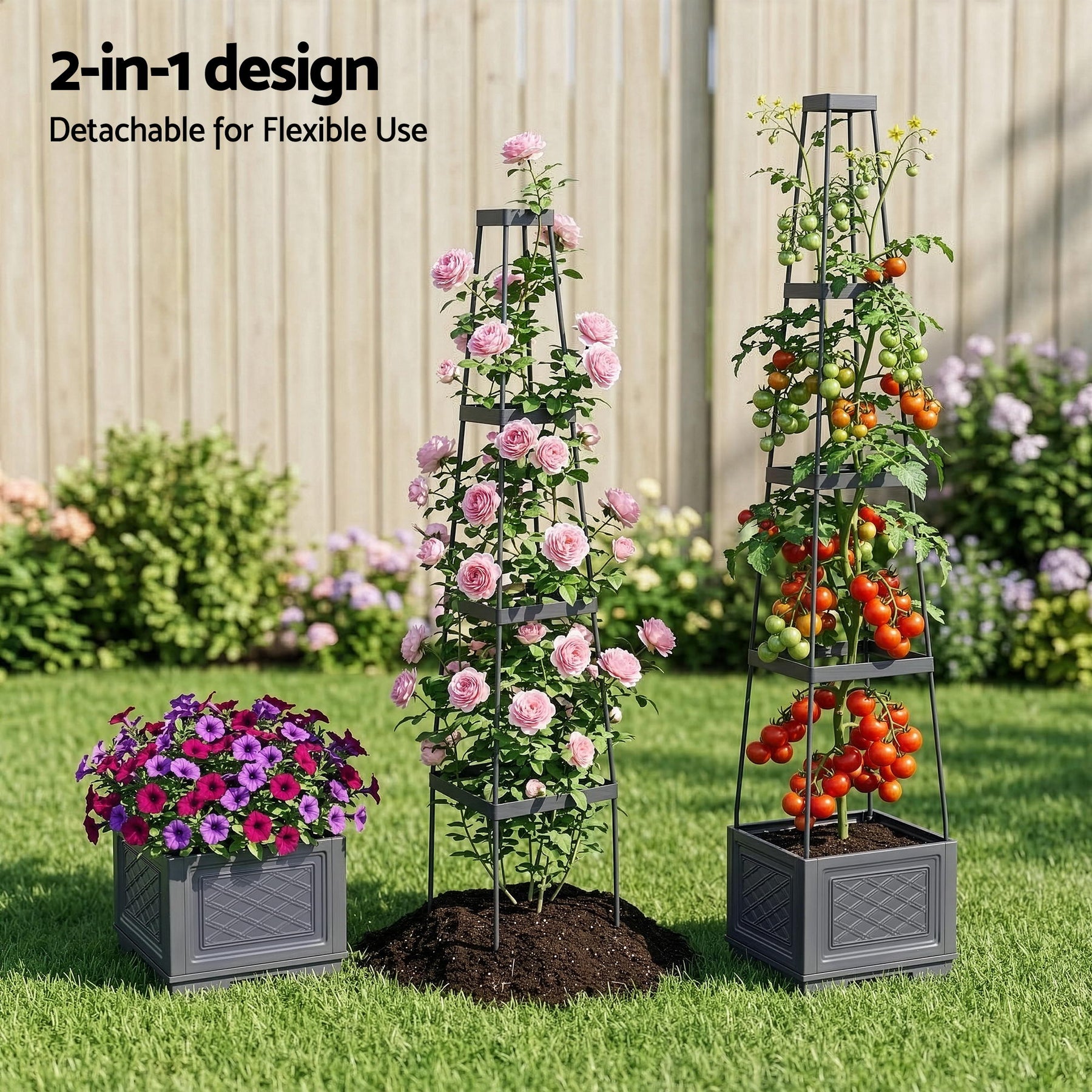 Green Fingers Self Watering Planter with Trellis Adjustable Height Modular Tomato Box 4 Layer 140cm - SuperSaverAU - view 4
