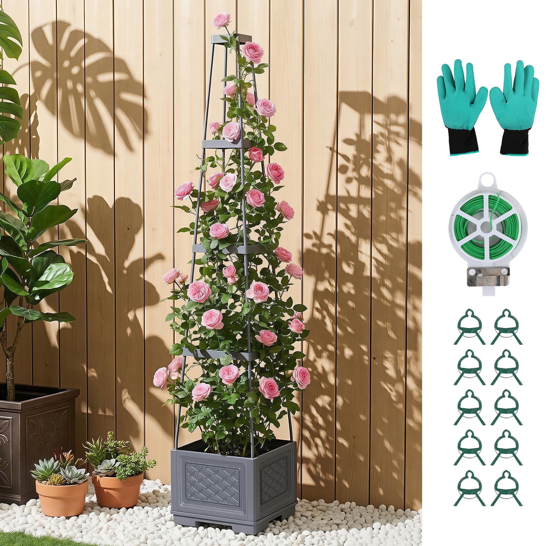 Green Fingers Self Watering Planter with Trellis Adjustable Height Modular Tomato Box 4 Layer 140cm - SuperSaverAU - view 7