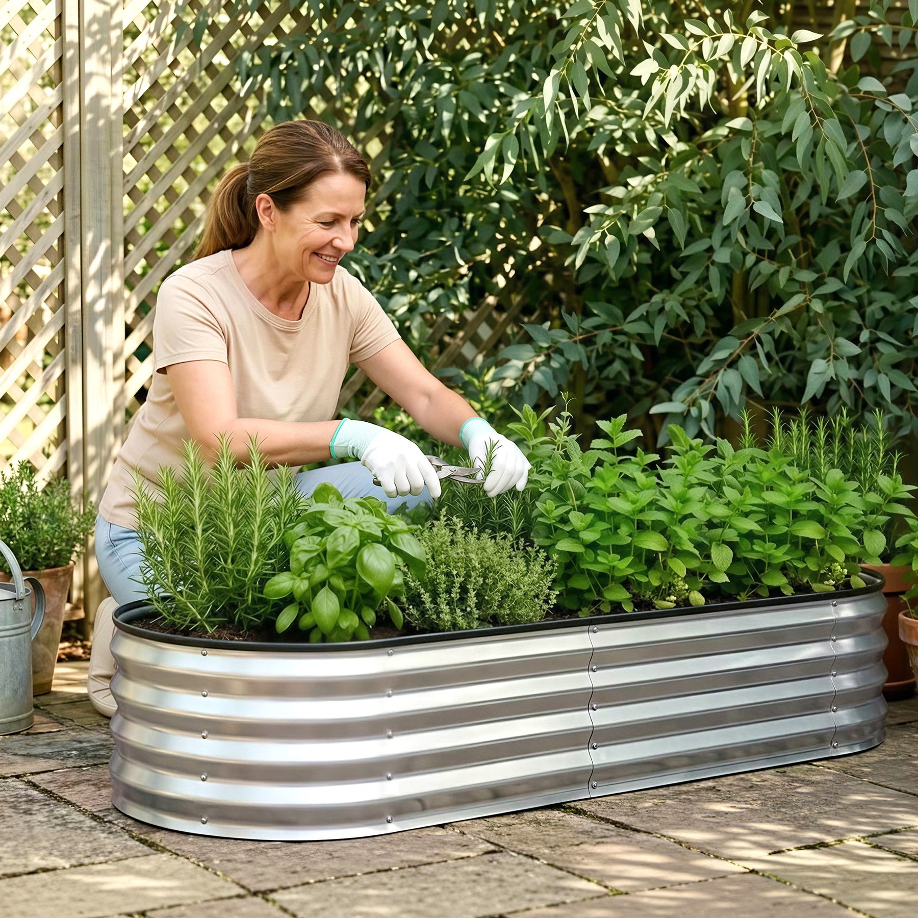 Green Fingers Raised Garden Bed Galvanised Oval Metal Planter Box Large Outdoor 120x60x30cm Silver - SuperSaverAU - view 5