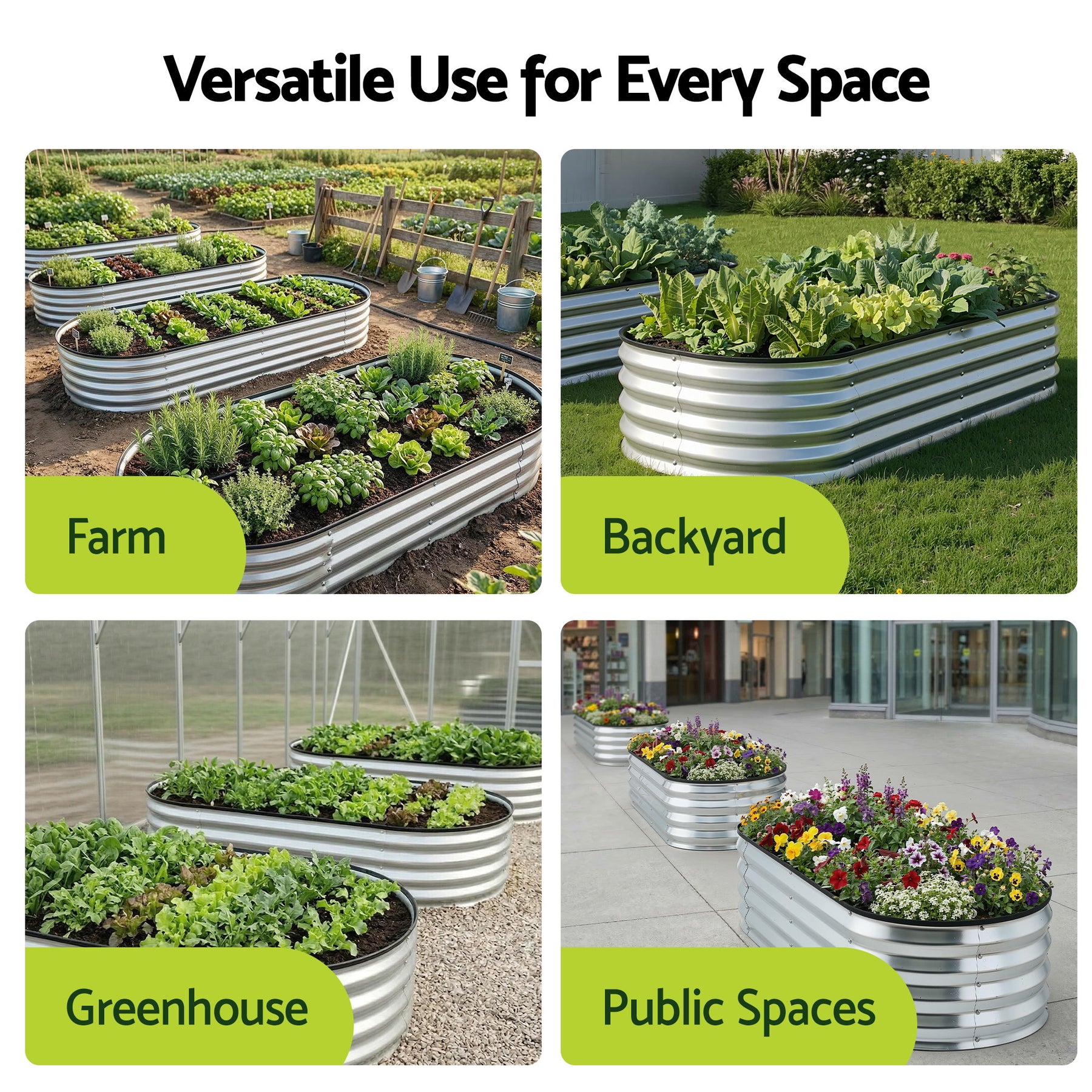 Green Fingers Raised Garden Bed Galvanised Oval Metal Planter Box Large Outdoor 120x60x30cm Silver - SuperSaverAU - view 6