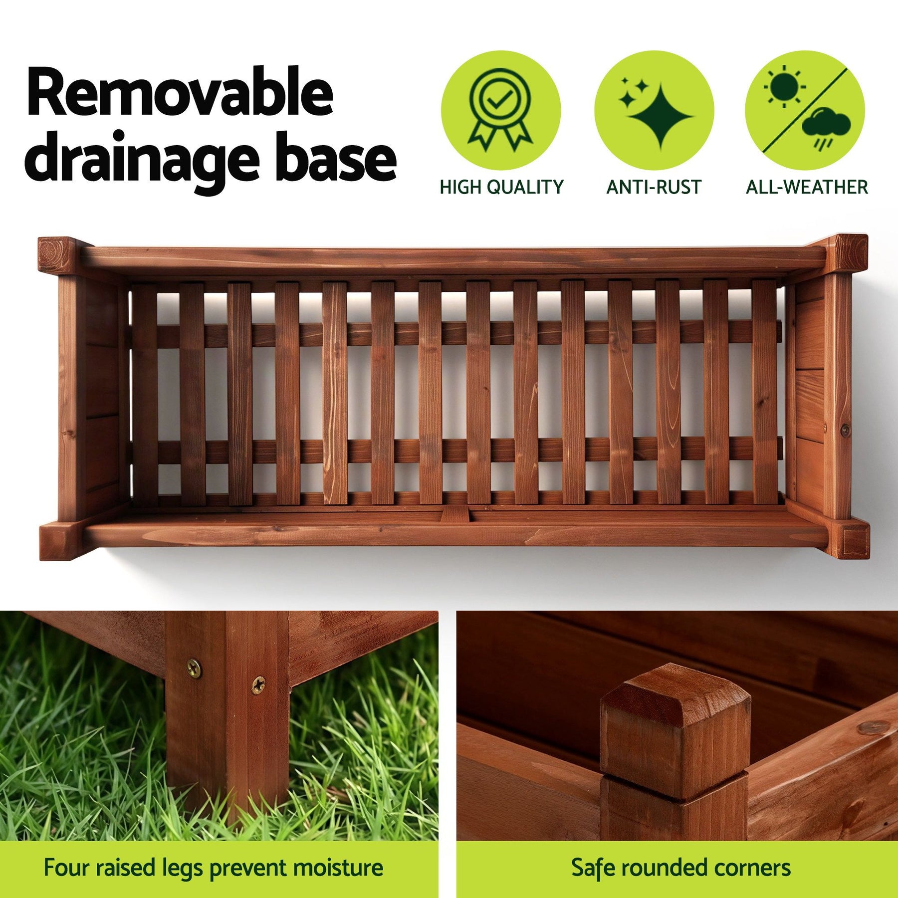 Green Fingers Garden Bed Wooden Planter Box Raised Container Growing 90x30x33cm Brown - SuperSaverAU - view 6