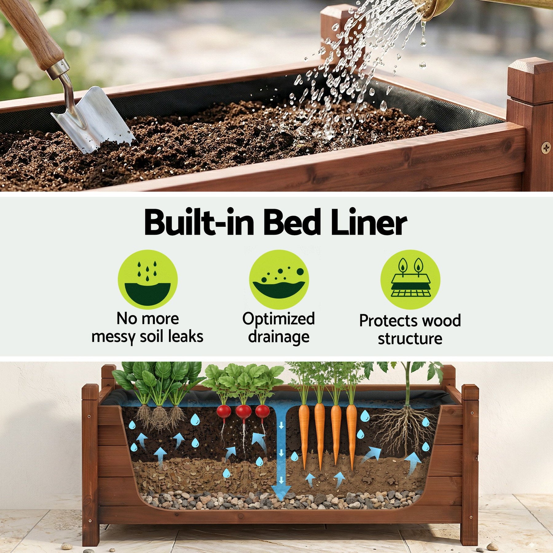 Green Fingers Garden Bed Wooden Planter Box Raised Container Growing 90x30x33cm Brown - SuperSaverAU - view 7