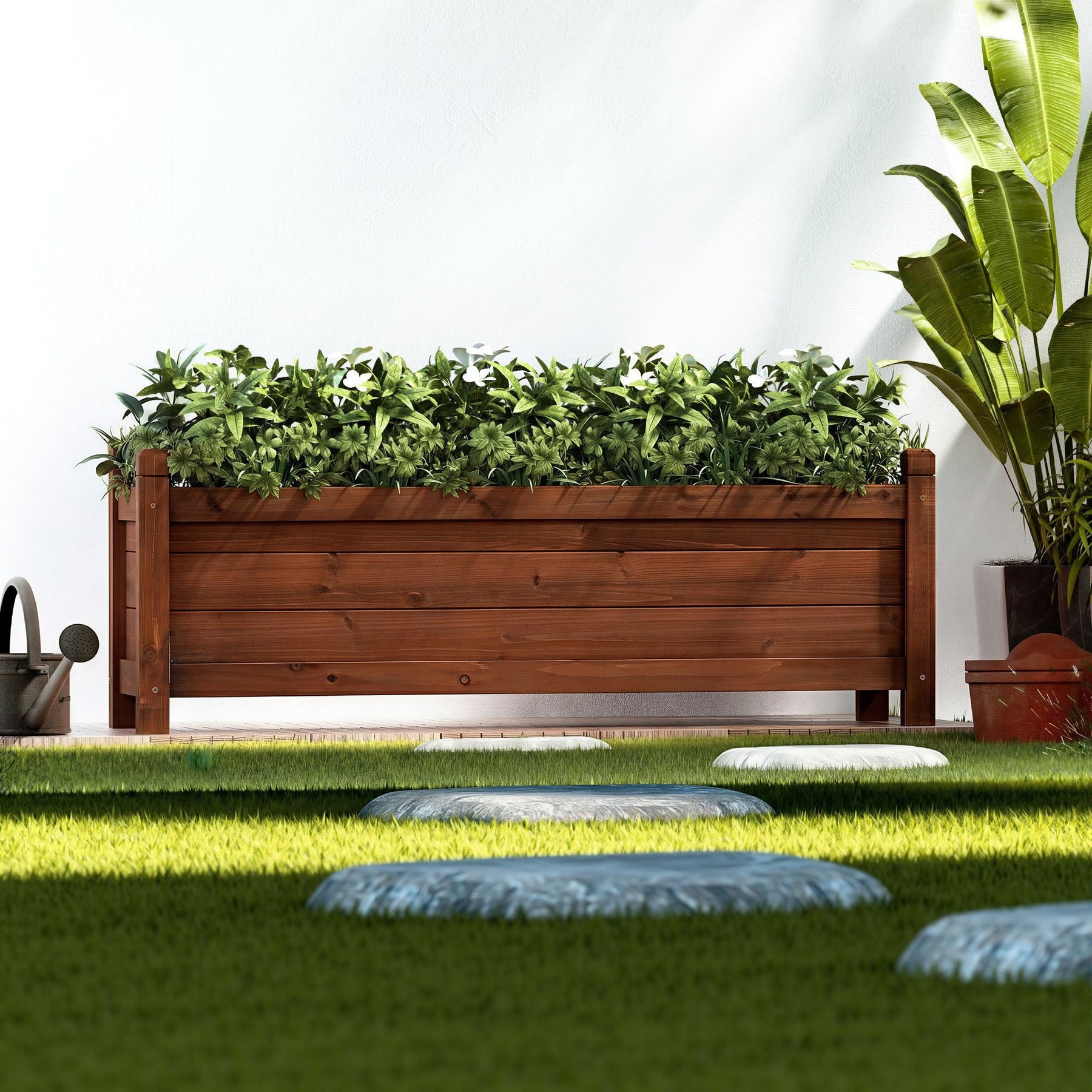 Green Fingers Garden Bed Wooden Planter Box Raised Container Growing 90x30x33cm Brown - SuperSaverAU - view 9