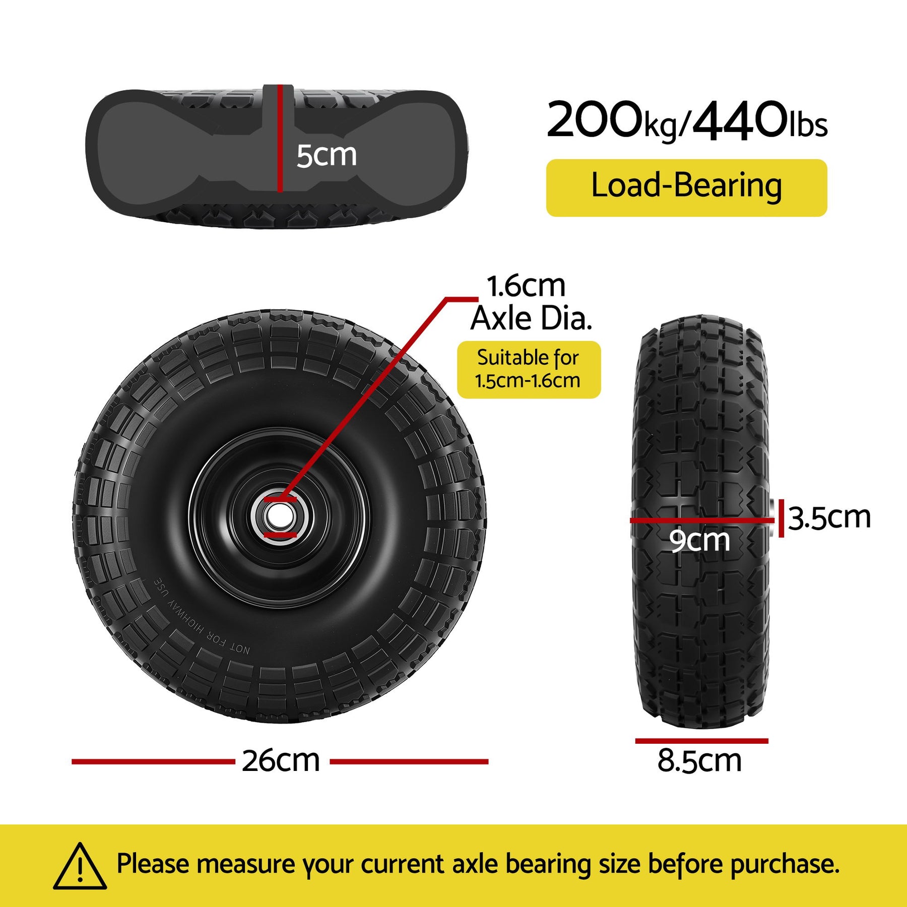 Gardeon 2pcs 4.10/3.50-4 Flat Free Solid Rubber Tires, 10" Heavy Duty Wheels - SuperSaverAU - view 5