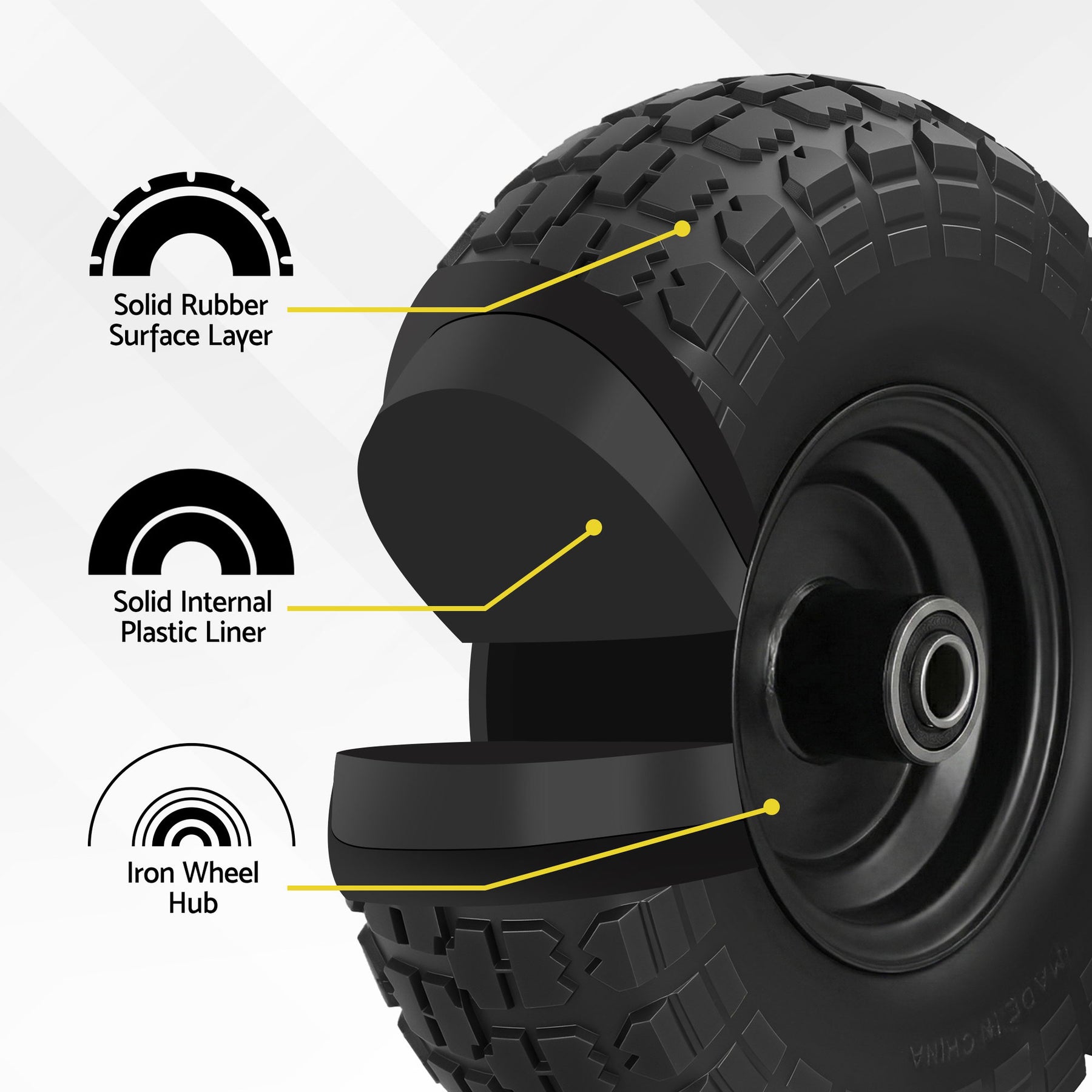 Gardeon 2pcs 4.10/3.50-4 Flat Free Solid Rubber Tires, 10" Heavy Duty Wheels - SuperSaverAU - view 3