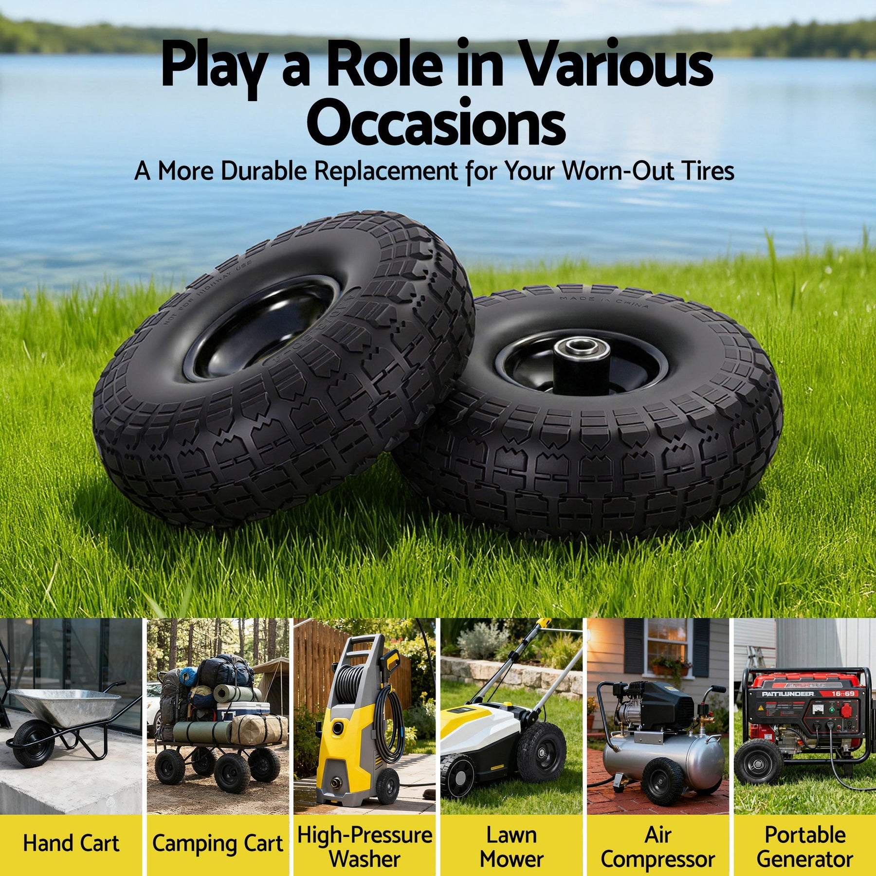 Gardeon 2pcs 4.10/3.50-4 Flat Free Solid Rubber Tires, 10" Heavy Duty Wheels - SuperSaverAU - view 4