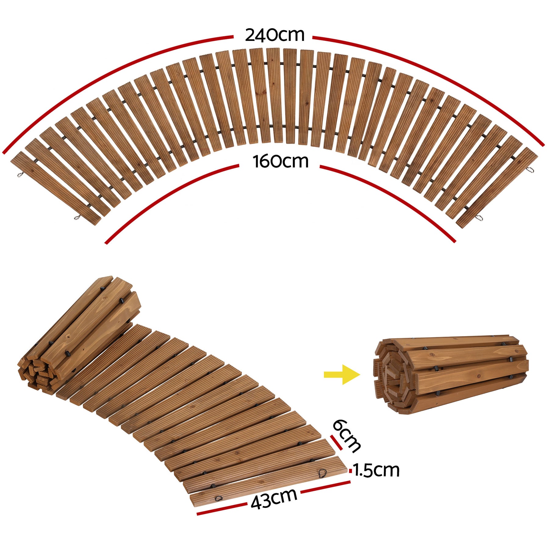 Gardeon 8FT Wooden Garden Pathway Roll-Out Curved Walkway Outdoor Backyard Brown - SuperSaverAU - view 2