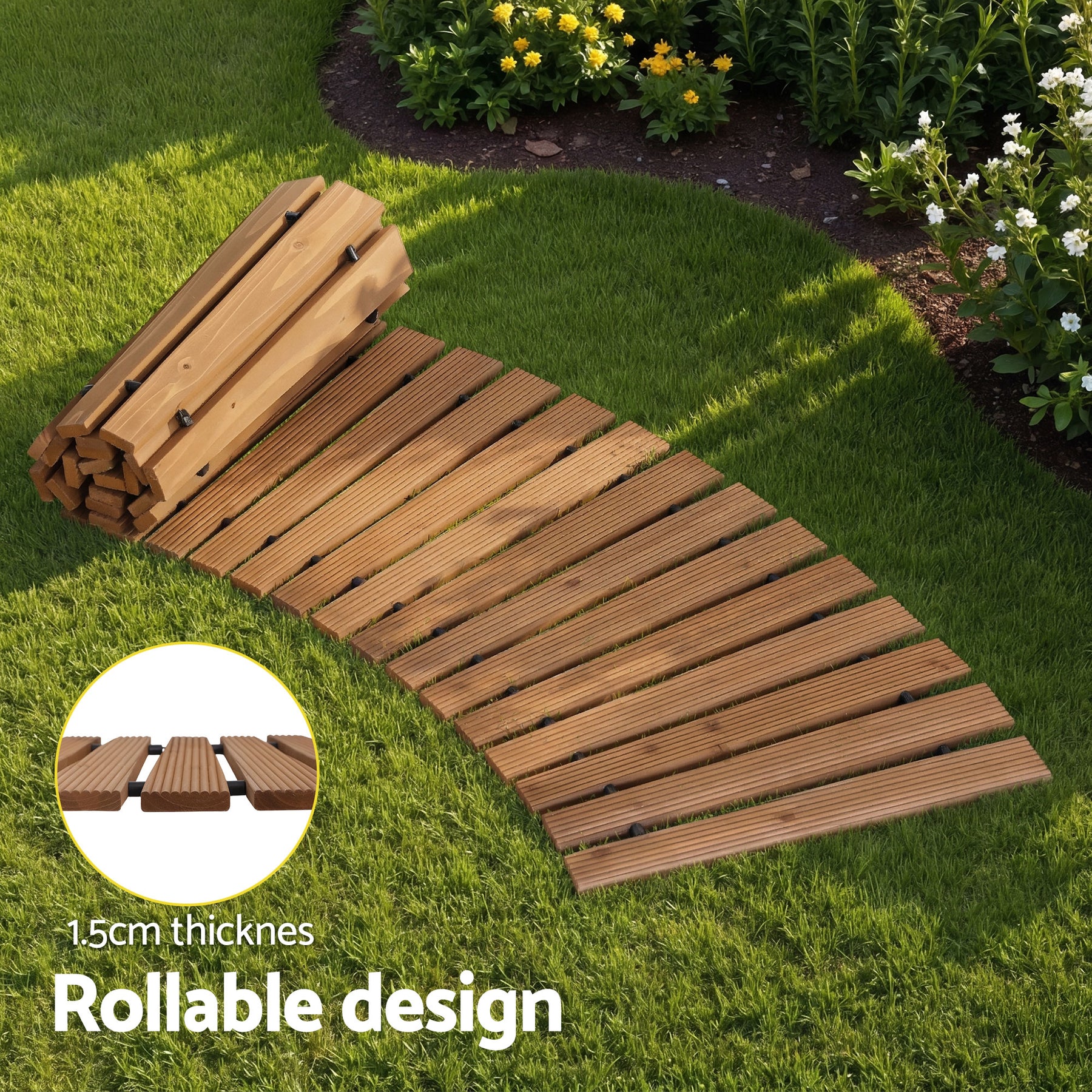Gardeon 8FT Wooden Garden Pathway Roll-Out Curved Walkway Outdoor Backyard Brown - SuperSaverAU - view 5