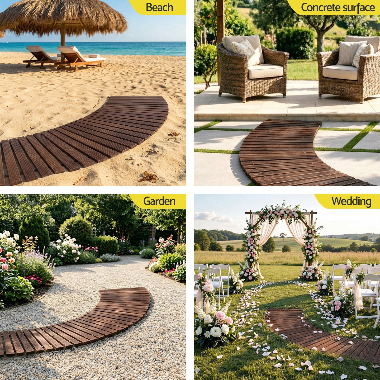 Gardeon 8FT Wooden Garden Pathway Roll-Out Curved Walkway Outdoor Backyard Charcoal Brown - SuperSaverAU - view 7