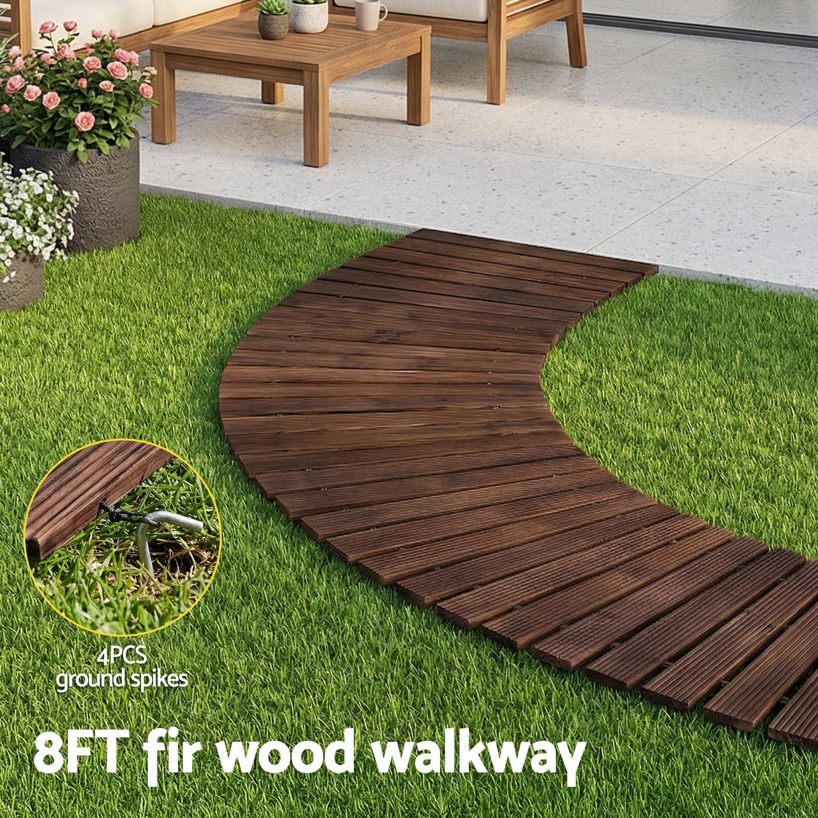 Gardeon 8FT Wooden Garden Pathway Roll-Out Curved Walkway Outdoor Backyard Charcoal Brown - SuperSaverAU - view 4