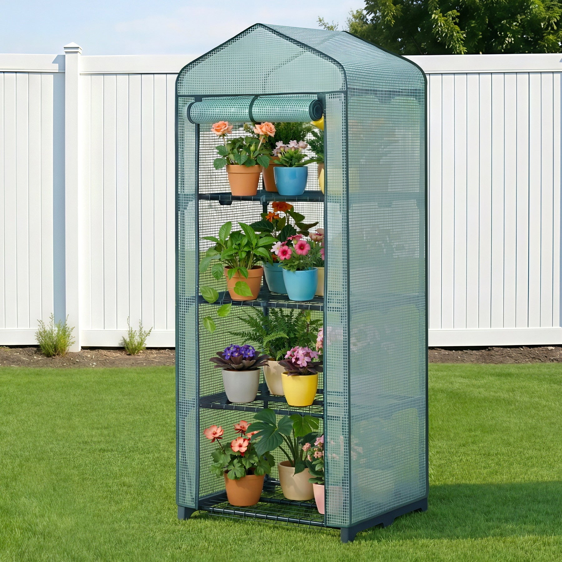 Green Fingers 4-Tier Mini Greenhouse – PE Cover 1.6 x 0.7 x 0.5m