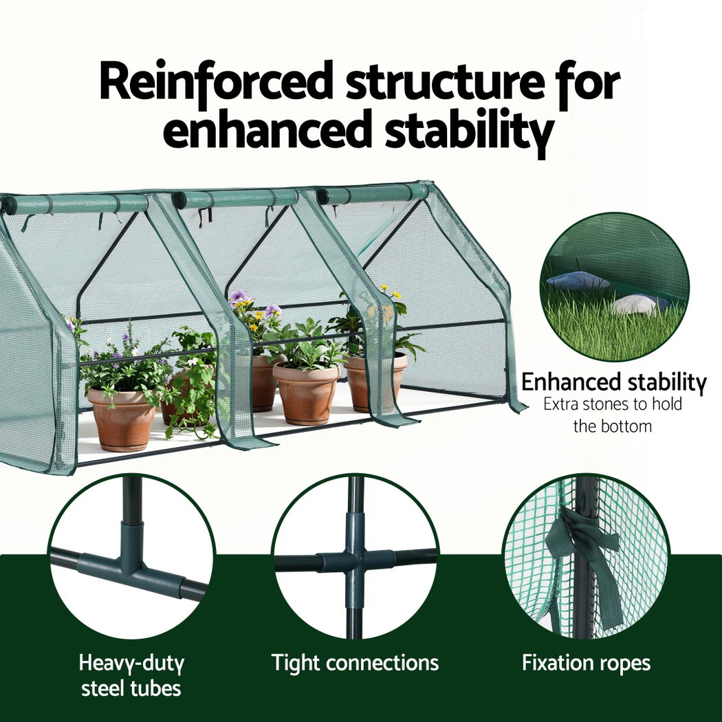 Green Fingers Mini Greenhouse 240x90x90cm Steel Frame PE Cover Outdoor Shelter - SuperSaverAU - view 4