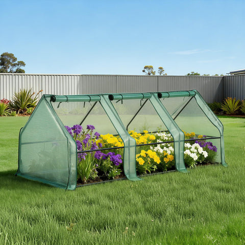 Green Fingers Mini Greenhouse 240x90x90cm Steel Frame PE Cover Outdoor Shelter - SuperSaverAU - view 1