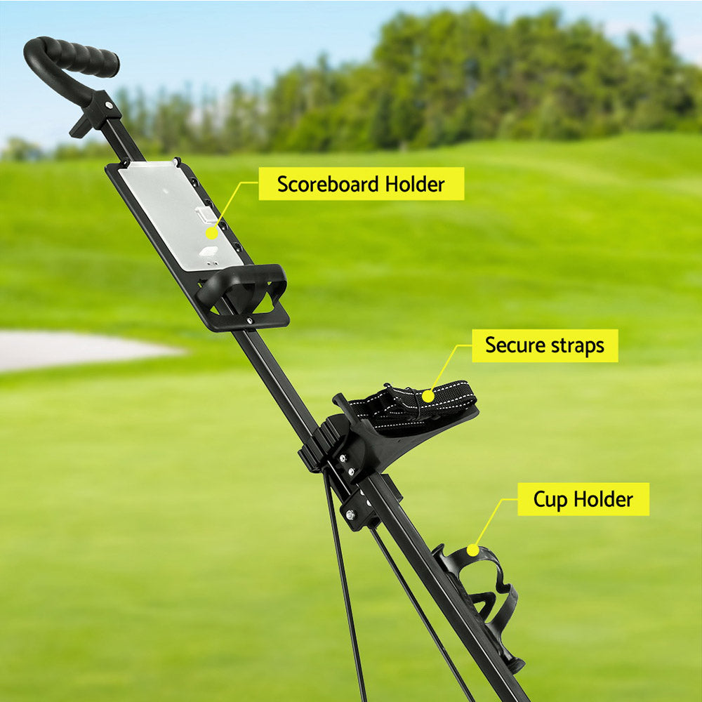 Everfit Golf Buggy Quick Folding Trolley Golf Cart Trolley 2 Wheels Cup Holder - SuperSaverAU - view 5