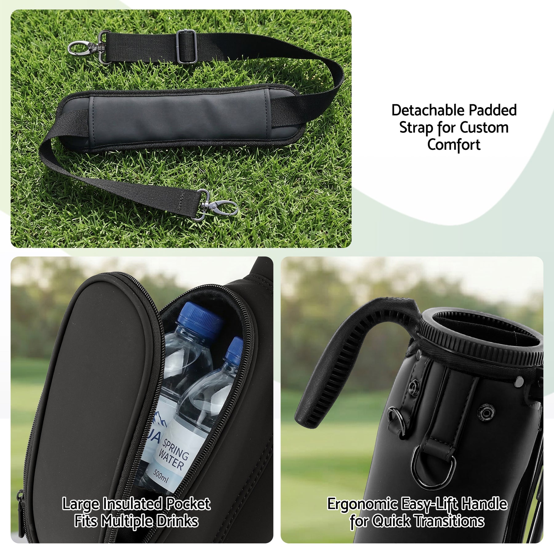 Everfit Black Sunday Golf Stand Bag with Insulated Pocket