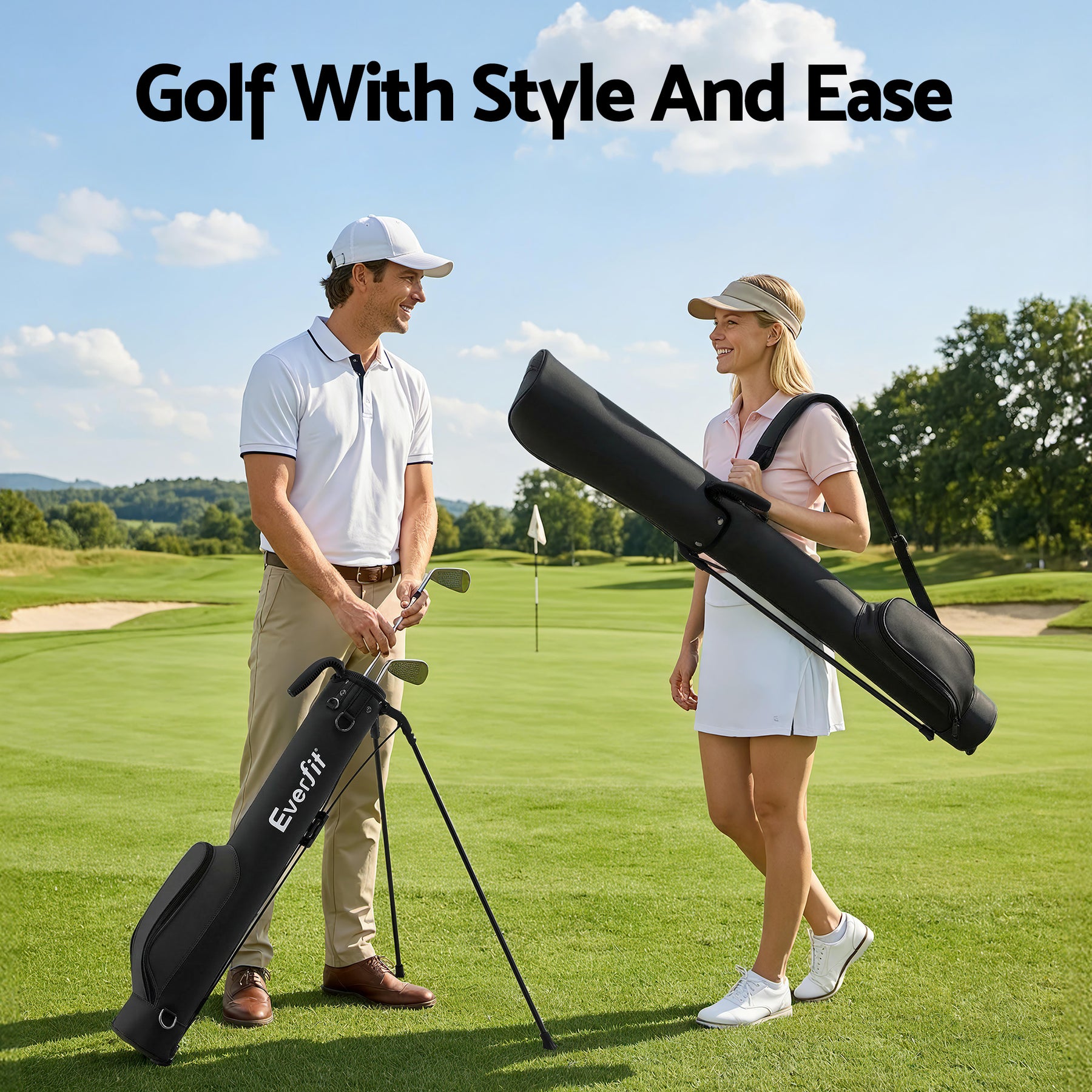 Everfit Black Sunday Golf Stand Bag with Insulated Pocket