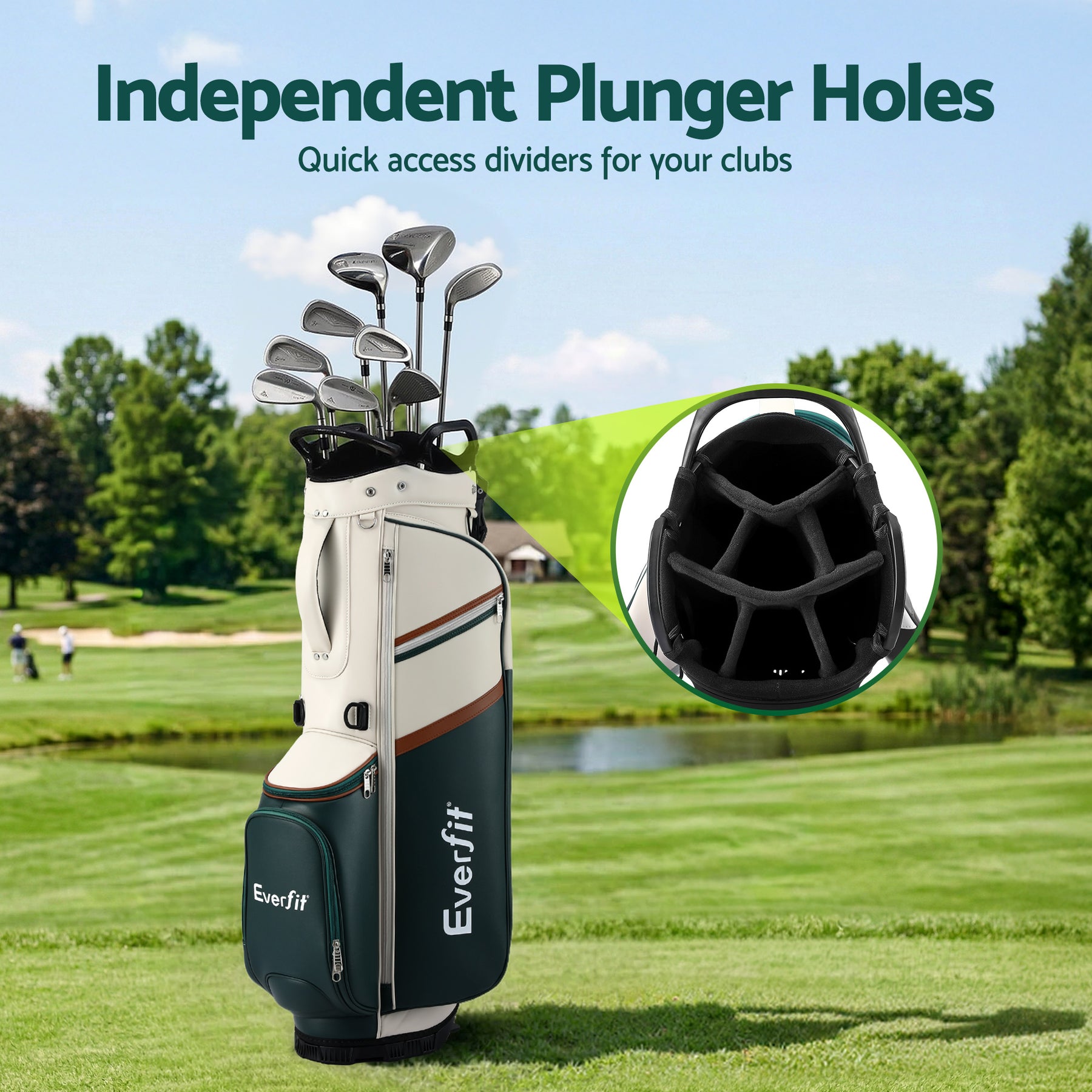 Everfit Green & White Golf Stand Bag with Dual Straps & Club Divider