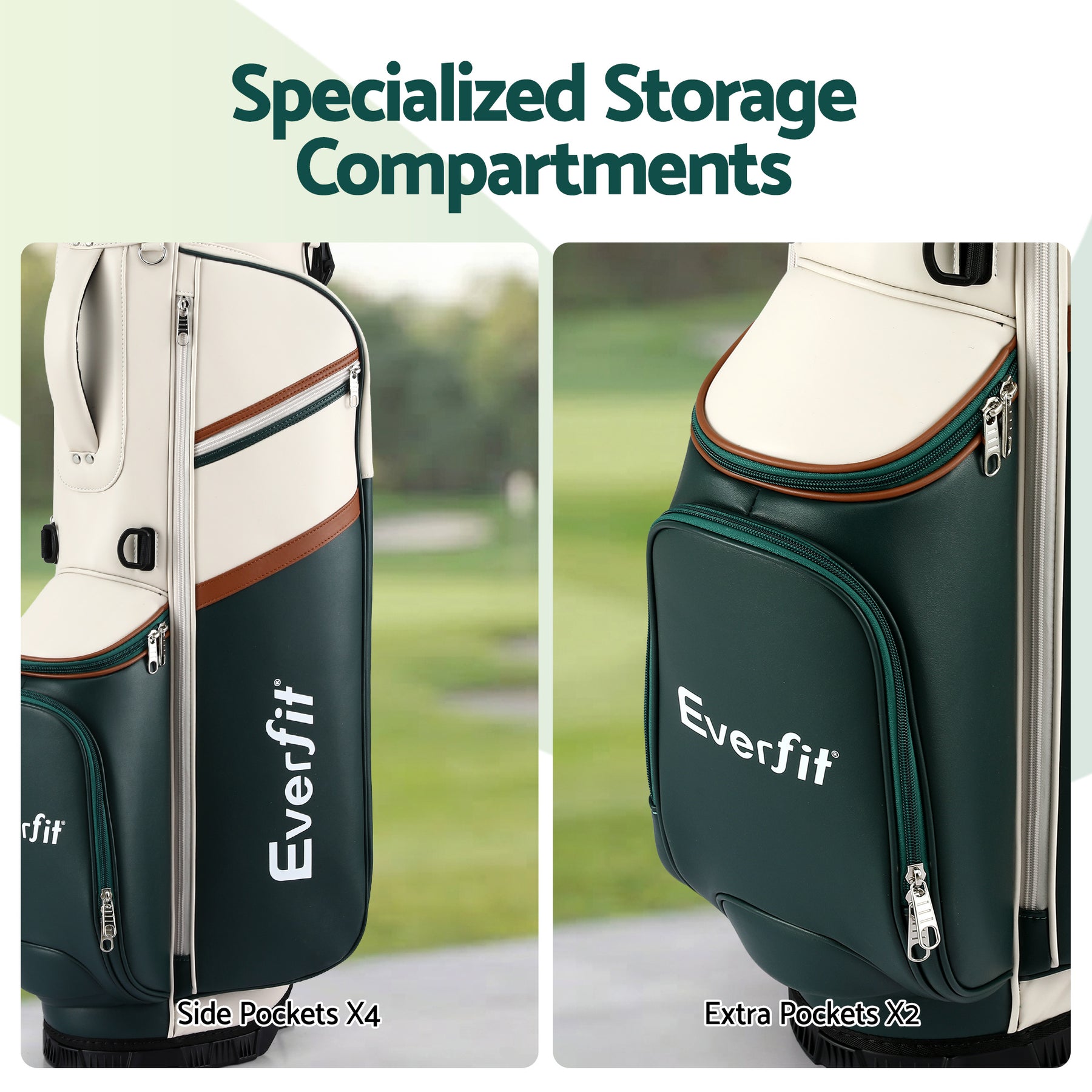 Everfit Green & White Golf Stand Bag with Dual Straps & Club Divider