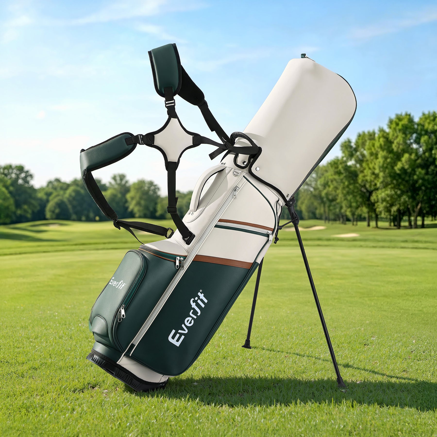 Everfit Green & White Golf Stand Bag with Dual Straps & Club Divider