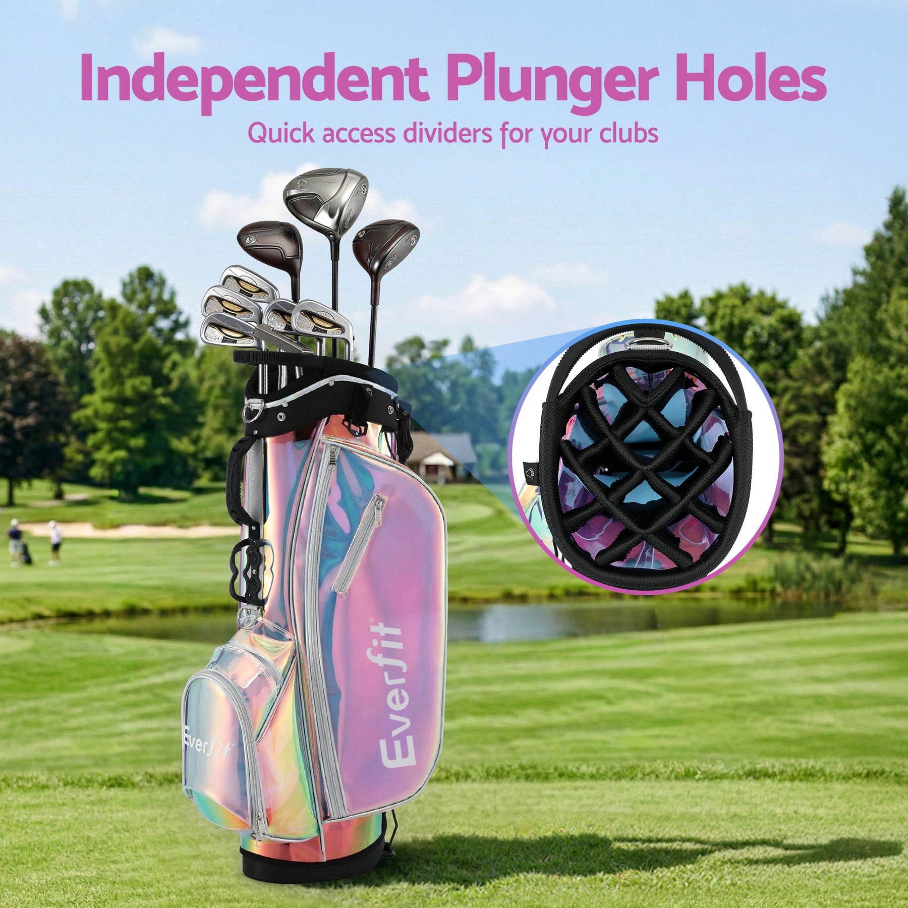 Everfit Holographic Golf Stand Bag with Dual Straps & Club Divider