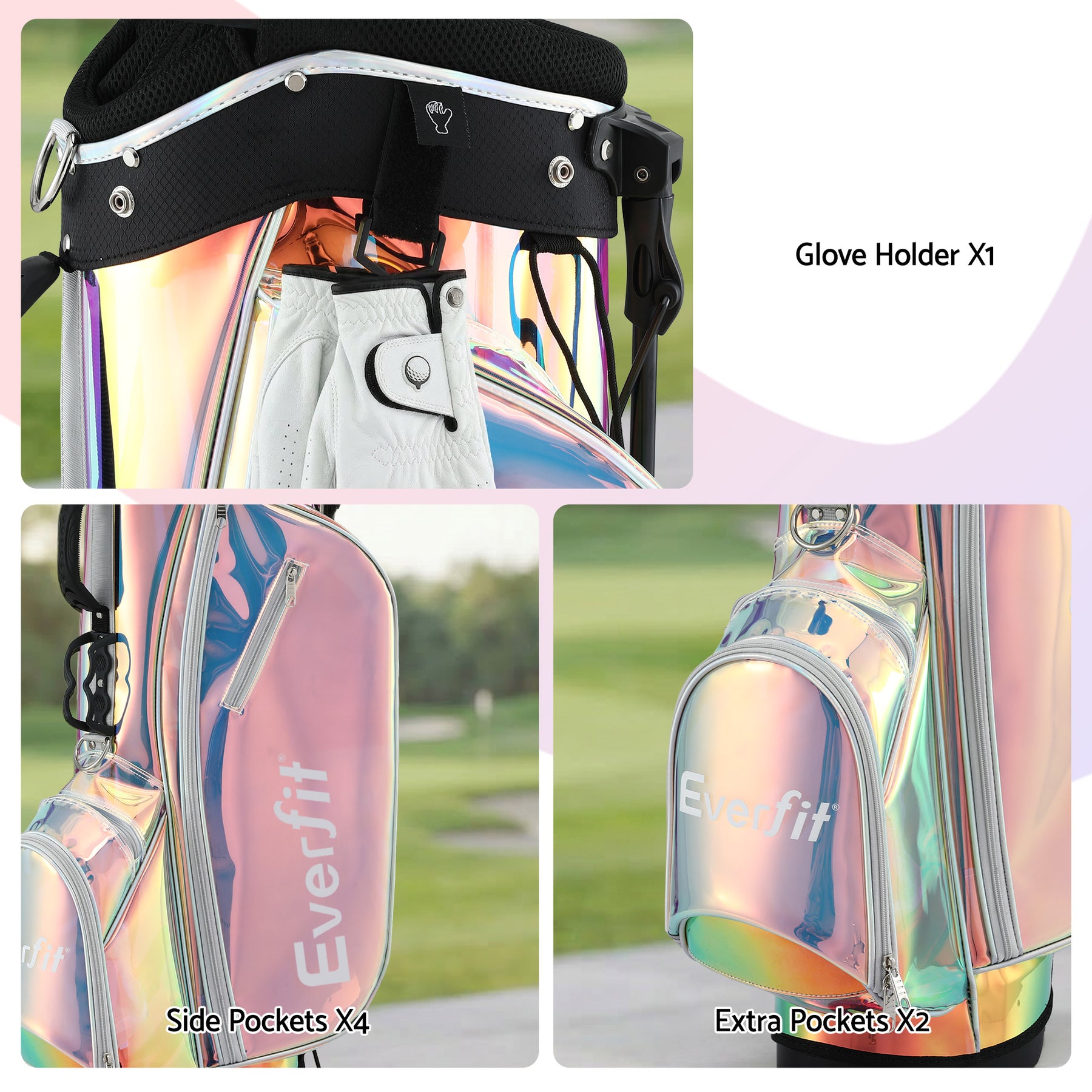 Everfit Holographic Golf Stand Bag with Dual Straps & Club Divider