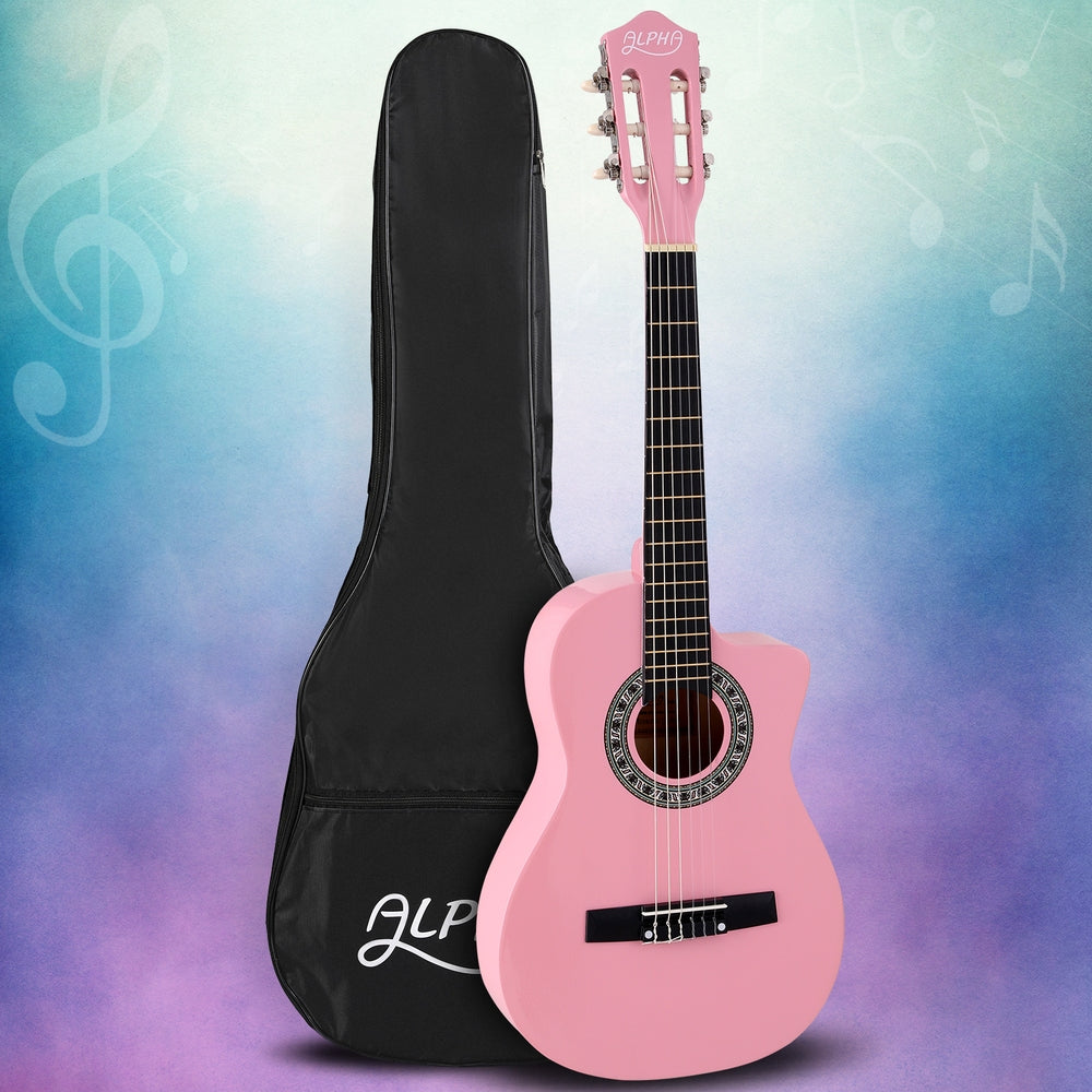 Alpha 34 Inch Classical Guitar with Carry Bag - Pink
