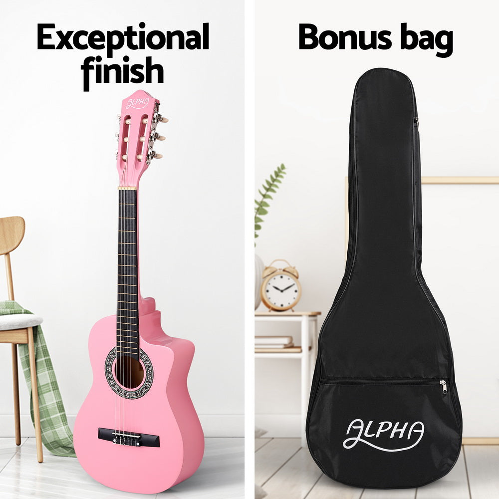 Alpha 34 Inch Classical Guitar with Carry Bag - Pink