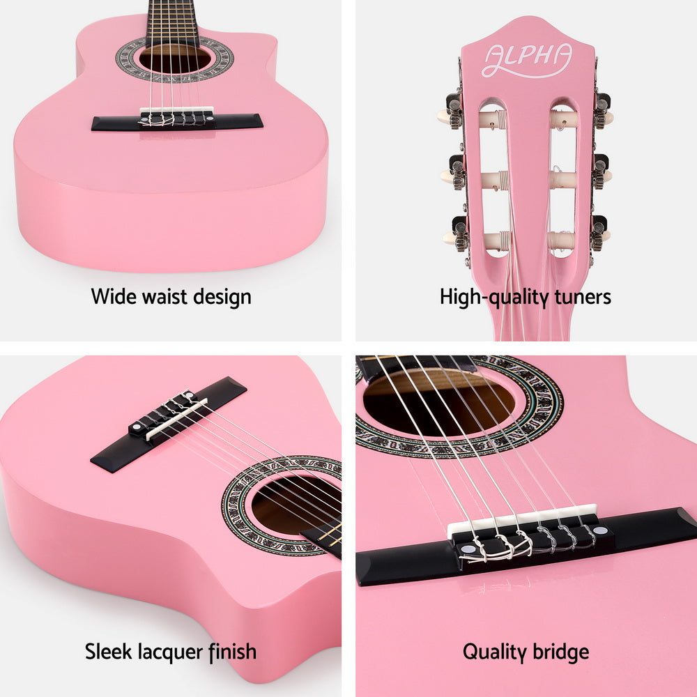 Alpha 34 Inch Classical Guitar with Carry Bag - Pink