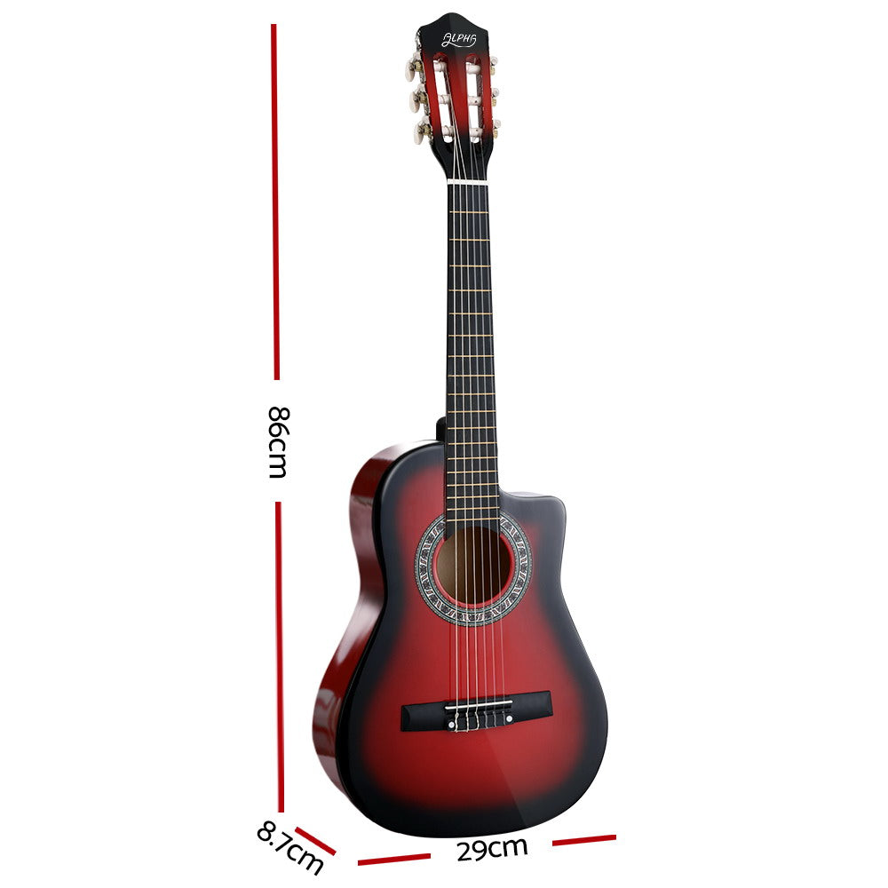 Alpha 34-Inch Classical Guitar with Carry Bag - Red