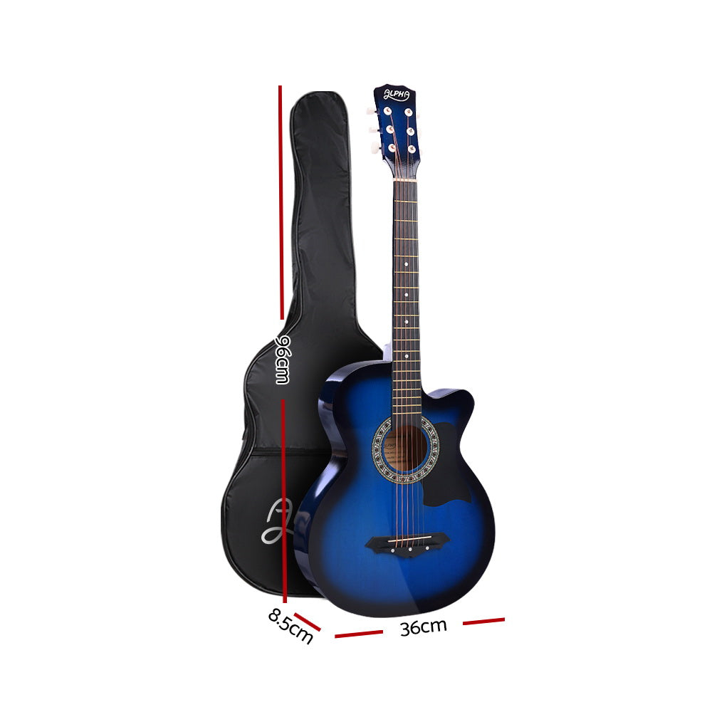 Alpha 38-Inch Cutaway Acoustic Guitar with Carry Bag - Blue