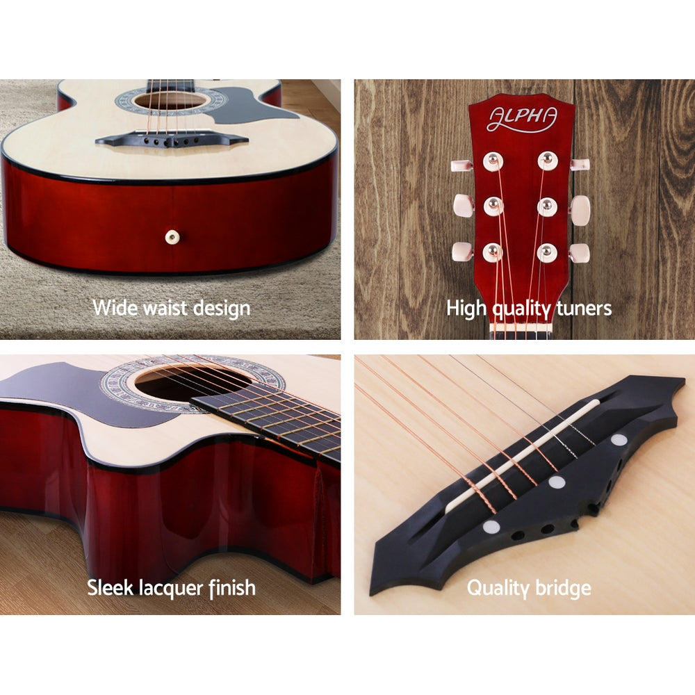 Alpha 38" Acoustic Cutaway Guitar Laminated Linden Body Steel Strings - SuperSaverAU - view 5
